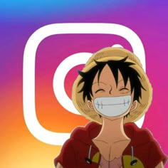 an anime character with his mouth open and tongue out in front of a colorful background