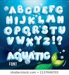 an underwater font and lowercases for children's learning to read the alphabet