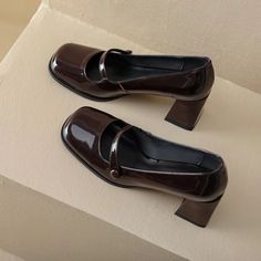 Tavimart Dark brown retro Mary Jane high heels simple and comfortable women's single shoes Mary Jane High Heels, Block Heel Shoes, Chunky Block Heels, Dark Brown Color, Mary Jane Heels, Heeled Loafers, Mary Jane Shoes, Leather Pumps, Vintage Leather