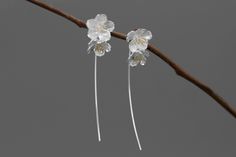 Sakura Flower Earrings-Sterling Silver Flower Twig Dangle Earrings-Cherry Blossom-Bridesmaid Floral Jewelry-Gift for women by cindysilverstudio on Etsy Elegant Wedding Earrings For Spring, Elegant Spring Wedding Earrings, Spring Wedding Drop Earrings, Elegant Sterling Silver Flower Earrings For Spring, Elegant Sterling Silver Spring Jewelry, Elegant Sterling Silver Jewelry For Spring, Silver Earrings As Spring Gift, Spring Silver Earrings Perfect As Gifts, Silver Earrings For Spring Gift