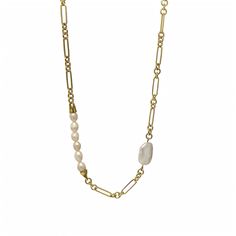 Discover modern elegance with our Emily Pearl Link Chain Necklace. This statement piece combines two different styles of stunning freshwater pearls for a unique design that will elevate any outfit from day to night. With its must-have status, you won't want to take it off. Wipe pearls and chain with a soft cloth after wear. Avoid impact against hard surfaces or contact with abrasive surfaces. When wearing your beautiful piece please we recommend removing your jewellery when you shower and when s Modern Everyday Pearl Chain Necklace, Modern Pearl Necklaces For Everyday, Modern Pearl Chain Jewelry, Elegant Everyday Pearl Necklace With Chain, Modern Pearl Necklaces With Pearl Charm, August Birthstone Jewelry, July Birthstone Jewelry, Men's Jewelry Rings, Freshwater Pearl Necklaces