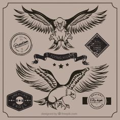 an old school tattoo design with eagle and stars