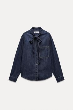 Kemeja Denim, Shirt With Tie, Trench Coat Dress, Double Denim, Zara Shirt, Early Fall Outfit, Cardigan Sweater Dress, Cardigan Sweater Jacket, Leather Shirt