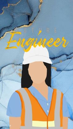 an engineer is standing in front of a blue and gold background with the words, future engineer