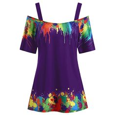 Plus Size Tie Dye Cold Shoulder T Shirt - Purple - 4D92252829 - Women's Clothing, Plus Size Women's Clothing  #PlusSizeWomensClothing #Women's #Clothing # #Plus #Size #Women's #Clothing Fashion Site, Spandex Shirts, Female Shorts, Loose Tees, Top Streetwear, Cold Shoulder Blouse, Womens Tops Summer, Trendy Plus Size Clothing, Tie And Dye