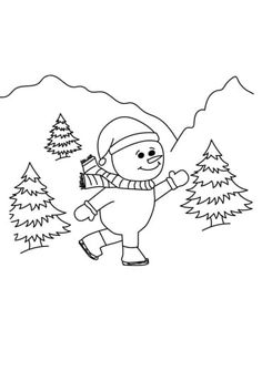 a snowman is skiing through the woods