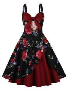 Vestidos Pin Up, Women Dresses Casual Summer, Vestidos Retro, Robes Vintage, Rose Print Dress, 파티 드레스, Cocktail Dress Vintage, Party Fits, Vintage 1950s Dresses