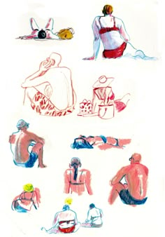 a drawing of people sitting on the beach