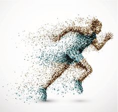 the silhouette of a running man is made up of small dots