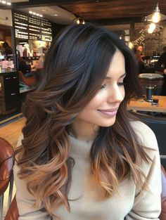 57 Trendy Summer Ombre Hair Colors for 2024: Styles & Care Tips Natural Ombre Brunette, Accent Balayage, Brown Hair With Black Tips, Brunette Hair Ombre, Balayage For Dark Brown Hair Summer, Subtle Ombre For Dark Hair, Ombre On Black Hair, Medium Length Ombre Hair, Dark Hair Ombre