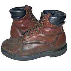 RED WING® 202 Brown Leather Lace Up Boots Men's Size 8.5 E.E. RETAIL PRICE: $225.00 Style No: 202 ITEM DESCRIPTION: A time-tested, purpose-built design delivers big in some of the harshest working conditions in the oil and gas, construction, manufacturing and other industries. SuperSole® is a single-density, direct-molded urethane sole maximizes comfort while delivering superior traction. It is also highly resistant to oil and other chemicals. ITEM CONDITION: Good Pre Owned Condition. ABOUT THE Sturdy Leather Work Boots, Sturdy Leather Lace-up Waterproof Boots, Classic Sturdy Boots With Round Toe, Classic Sturdy Work Boots With Round Toe, Sturdy Plain Toe Leather Waterproof Boots, Sturdy Leather Waterproof Boots With Plain Toe, Vintage Round Toe Work Boots, Vintage Work Boots With Round Toe, Casual Sturdy Leather Work Boots