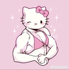 an image of a hello kitty with her arms crossed in front of her chest and wearing a pink swimsuit