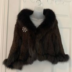 Brown 100% Mink Shawl With Fox Trim One Size Fits All Never Used It Drapes Around The Shoulder Broach Sold Separately If You Offer Full Price I Will Include It Mink Shawl, Dark Brown Fur Coat, Mink Fur Shawl, Brown Fur Shawl, One-size Brown Shawl, No Brand, One Size Fits All, Shawl, Jackets & Coats