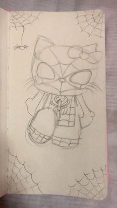 a drawing of a cat with spider webs on it