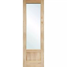 a wooden door with a mirror on the front and side paneled in light wood