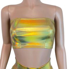 Stretch gold opal holographic tube top. This tube top is sewn to fit your curves and not flatten you out, while fitting snug enough to stay up :) Holographic Top, Aerial Costume, Purple Crop Top, Tube Tops, Festival Clothing, Rave Wear, Stay Up, Rave Outfits, Crushed Velvet