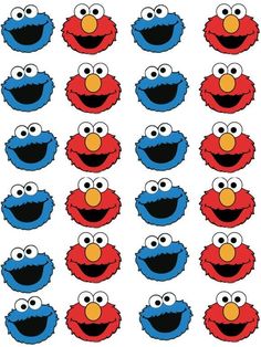 the sesame character stickers are all different colors and sizes, but each has an individual face