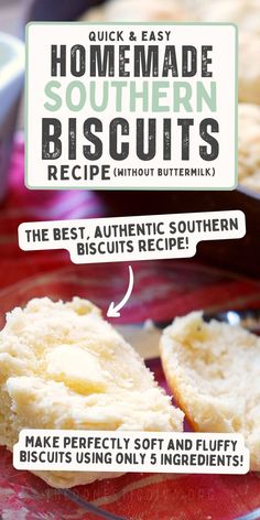 The ultimate quick and easy homemade southern biscuits recipe without buttermilk. Biscuits Without Baking Powder, Homemade Southern Biscuits, Southern Biscuit Recipe, Fluffy Homemade Biscuits, Southern Biscuits Recipe, Country Biscuits, Best Homemade Biscuits, Southern Buttermilk Biscuits, Easy Homemade Biscuits