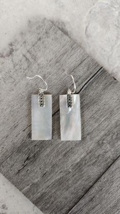 "Genuine Mother of Pearl and 925 Sterling Silver Rectangular Earrings ( 1 1/4\"H ) * Gifts for Her * Modern Design Jewelry * Wedding * Bridal" Sterling Silver Rectangular Earrings For Wedding, Silver Jewelry With Rectangular Pendant And Matching Earrings, Silver Jewelry Set With Rectangular Pendant And Matching Earrings, Silver Rectangular Jewelry For Wedding, Sterling Silver Wedding Earrings With Rectangular Shape, Sterling Silver Rectangular Pendant Jewelry For Wedding, Sterling Silver Rectangular Pendant For Wedding, Nickel-free White Rectangular Jewelry, White Rectangular Jewelry For Anniversary