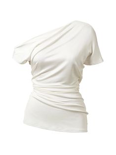 Crafted to elegantly fall off the shoulder, Tove's Edel Top features flattering gathering around the waist and shoulder that's made from a flattering stretch-jersey fabric. Laundry List, Outfit Pieces, Asymmetric Top, Shades Of Beige, Asymmetrical Tops, Blouse White, Work Wardrobe, Sweater Sale, Office Fashion