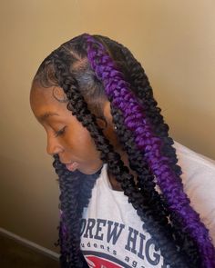 Purple And Black Braids, Black And Purple Braids, Purple Braiding Hair, Passion Braids, Lavender Hair Colors, Purple Braids, Big Box Braids, Braiding Styles, Big Braids