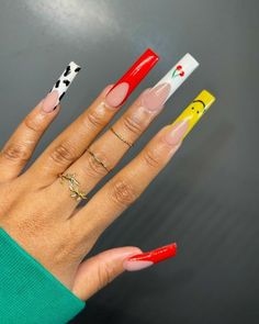 Hippie Nails, Drip Nails, Edgy Nails, Cute Acrylic Nail Designs, Glow Nails, Exotic Nails, Long Square Acrylic Nails