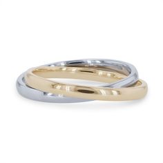 This one-of-a-kind rolling ring design features two interlocked wedding bands in two tones of gold, each measuring 2.5 millimeters. 5mm Wedding Band, Rolling Ring, Diamonds Direct, Fun Accessories, Plain Bands, Mens Band, Mens Wedding Bands, Home Wedding, Ring Designs