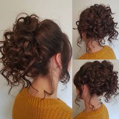 Check Out our 24 Easy-to-Do Updos, Perfect for Any Occasion | NaturallyCurly.com Curly Hair Bun Styles, Medium Length Curly Hair, Easy Updo Hairstyles