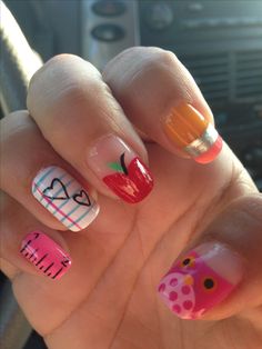 Back to school teacher nail art. Teaching Nail Art, Teacher Manicure, Teacher Nails Designs, Teacher Nail Art, Emerald Nails