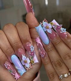 #naildesign #nailart #flowers #fashion Baby Blue Nails Ideas, Nail Shapes Square, Diamond Princess, Claw Nails, Acrylic Press On Nails, Nail Sets, Really Cute Nails, Blue Nail