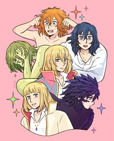 some anime characters with different hair colors