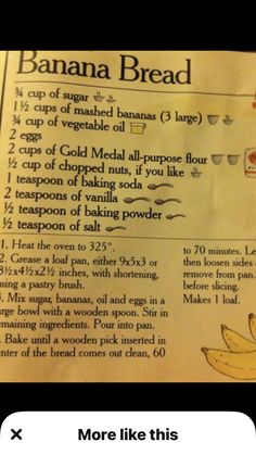 a banana bread recipe with instructions on it