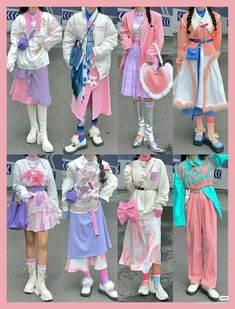 Harajuku Fashion Drawing, Pastel Street Style, Harajuku Outfits Aesthetic, Pastel Harajuku Fashion, Flower Style Root Outfits, Candy Aesthetic Outfit, Candycore Aesthetic Outfits, Milk Outfit, Loud Fashion