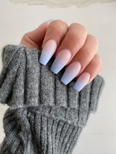 Light Blue Fade Nails, Light Blue Ombre, Blue Ombre Nails Coffin, Blue To Pink Ombre Nails, Matte Light Blue Nails, Blue Nail Ombre, Light Blue Ombre Nails Almond, Light Blue Matte Nails, Blue Pink Ombre Nails