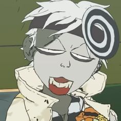 an animated image of a person eating food