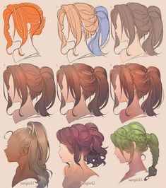 a bunch of different types of ponytails