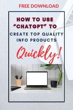 a laptop computer sitting on top of a desk with the text how to use chatops to create top quality info products quickly