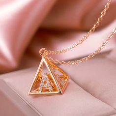 Rose Gold Color Plated Custom Name Necklace For Women Pyramid Pendant Name Necklace Custom Initial Pendant Chain Simple Chain Jewelry For Ladies High Quality Personalized Letter Charm Pyramid Necklace, Letters Necklace, Customizable Jewelry, Casual Jewelry, English Alphabet, Handmade Jewelry Gift, Hip Hop Jewelry, Letter Pendants, Letter Necklace