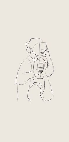 a drawing of a person holding a cell phone