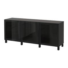 a black cabinet with three doors on one side and two drawers on the other end