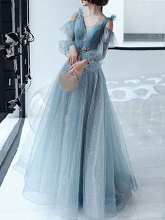 A-Line Sparkle & Shine Puffy Prom Formal Evening Dress V Neck Long Sleeve Floor Length Polyester with Sequin Butterfly 2022 2024 - $99.99 Sequin Butterfly, Prom Dresses Elegant, Blue Party Dress, Lace Prom Dress, Formal Evening Dress, Prom Dresses Online, Prom Formal, Prom Dresses Blue, Long Prom Dress