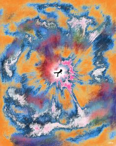 an abstract painting with a bird in the center