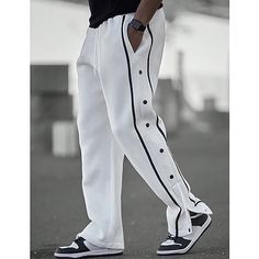 Season:Spring   Fall; Fabric:Polyester; Gender:Men's; Style:Casual,Fashion; Occasion:Daily,Going out,Outdoor; Fit Type:Regular Fit; Function:Breathable,Soft,Comfort; Waistline:Mid Waist; Pattern:Plain; Design:Pocket,Drawstring,Elastic Waist,Side Button; Brand:OUKU; Pants Type:Trousers,Straight Leg Sweatpants,Tear Away Pants; Front page:FF; Listing Date:09/26/2023; Hips:; Length:; Waist: Printemps Street Style, Skor Sneakers, Girls Party Wear, Casual Sweatpants, Cool Outfits For Men, African Men Fashion, Mens Pants Fashion, Fashion Joggers, Casual Black