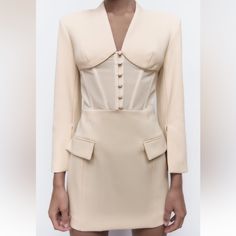 New With Tags Size: Large Fits True To Size Price Is Firm 8254/232 Zara Halter Top, Corset Blazer, Mini Blazer Dress, Boning Corset, Mini Blazer, Look Legging, Zara Mini Dress, Pink Corset, Corset Bustier