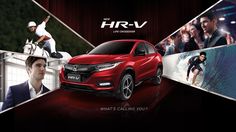 the honda hr - v is shown in three different images, including an image of a man riding a horse