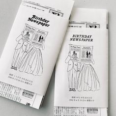 two newspaper pages with an image of a woman's dress on them