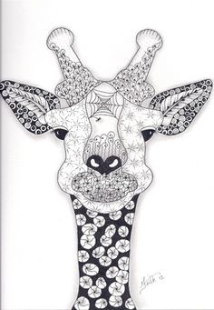 a drawing of a giraffe's head is shown in black and white