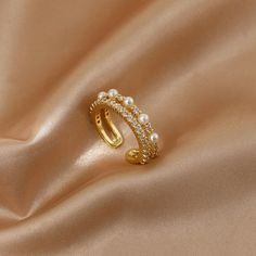 Luxury Gold Color Pearl Zircon Rings for Woman Vintage Sexy Open Ring Party Joint Ring Fashion Elegant Jewelry Gifts Ring Settings Types, Popular Rings, Rings Jewelry Fashion, Trendy Ring, Ring Fashion, Party Rings, Girl Jewelry, Zircon Ring, Fashion Elegant