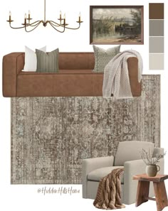 the living room is decorated in neutrals and browns