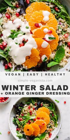 winter salad with orange ginger dressing and vegan easy healthy side dish for the holidays